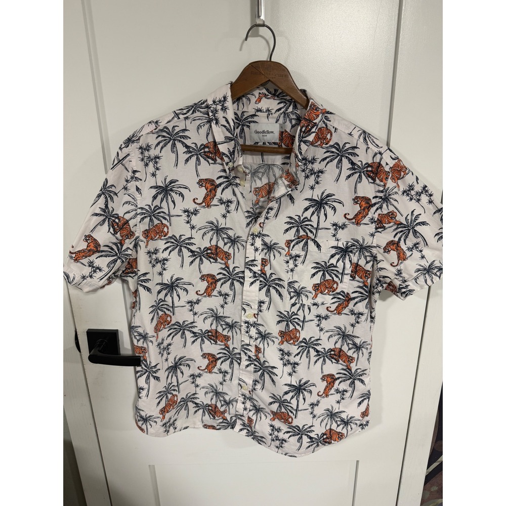 Goodfellow & Co Mens XL Slim Fit Tiger Palm Tree Print Short Sleeve Button Down